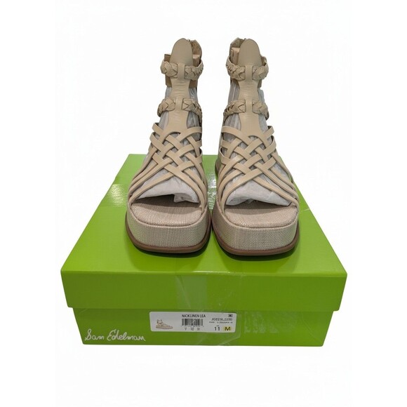 Sam Edelman Nicki Strappy Platform Wedge Sandals Women's 11 M Beige Ankle Zip - Picture 4 of 8